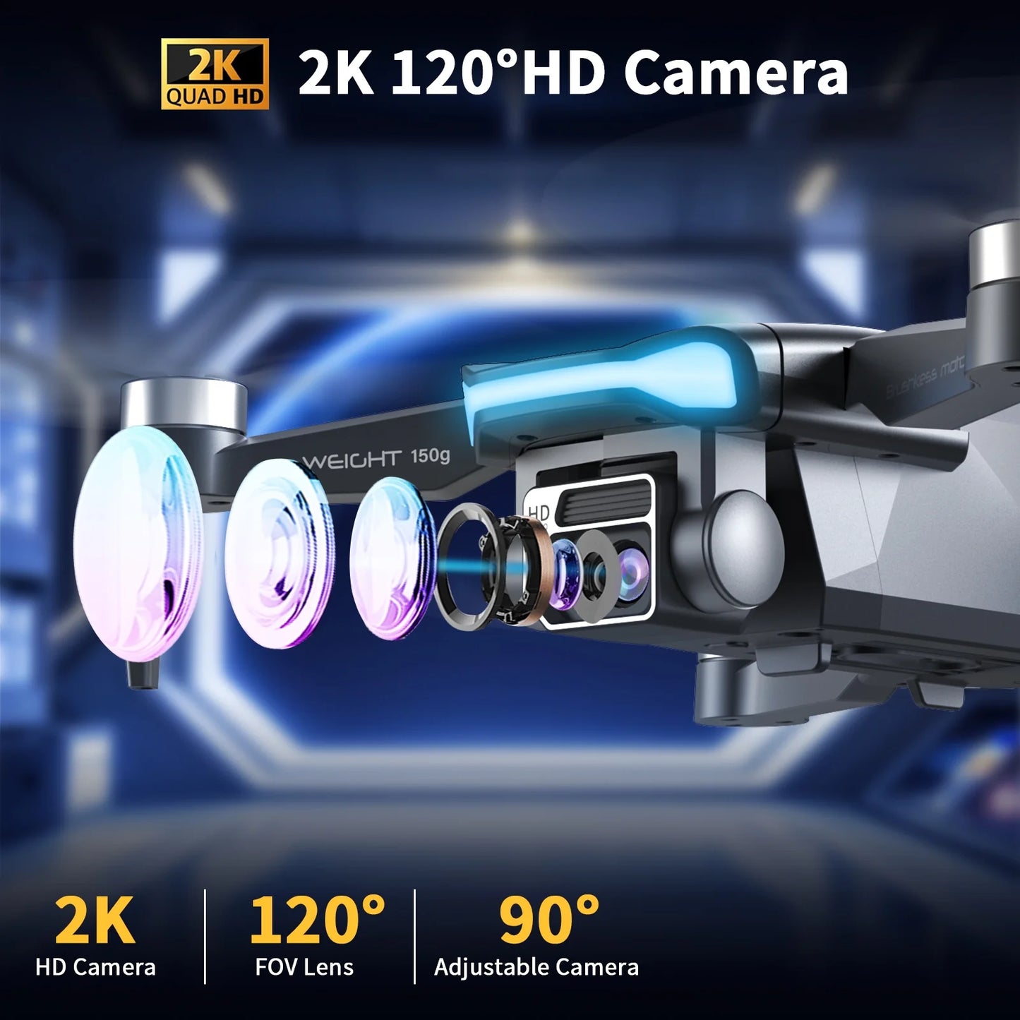 GPS Drone F194 with Camera for Adults 4K ,  Foldable Drone for Beginners with Auto Return Home, Optical Flow Positioning, Follow Me, Brushless Motor, 2 Batteries
