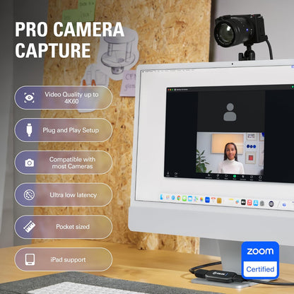 Cam Link 4K – External Capture Card for DSLR & Camcorder, Actioncam as Webcam, Meet/Stream/Record in 1080P60 or 4K30/4K60, Easy Connect for Obs/Zoom/Discord – HDMI to USB 3.0, Pc/Mac/Ipad