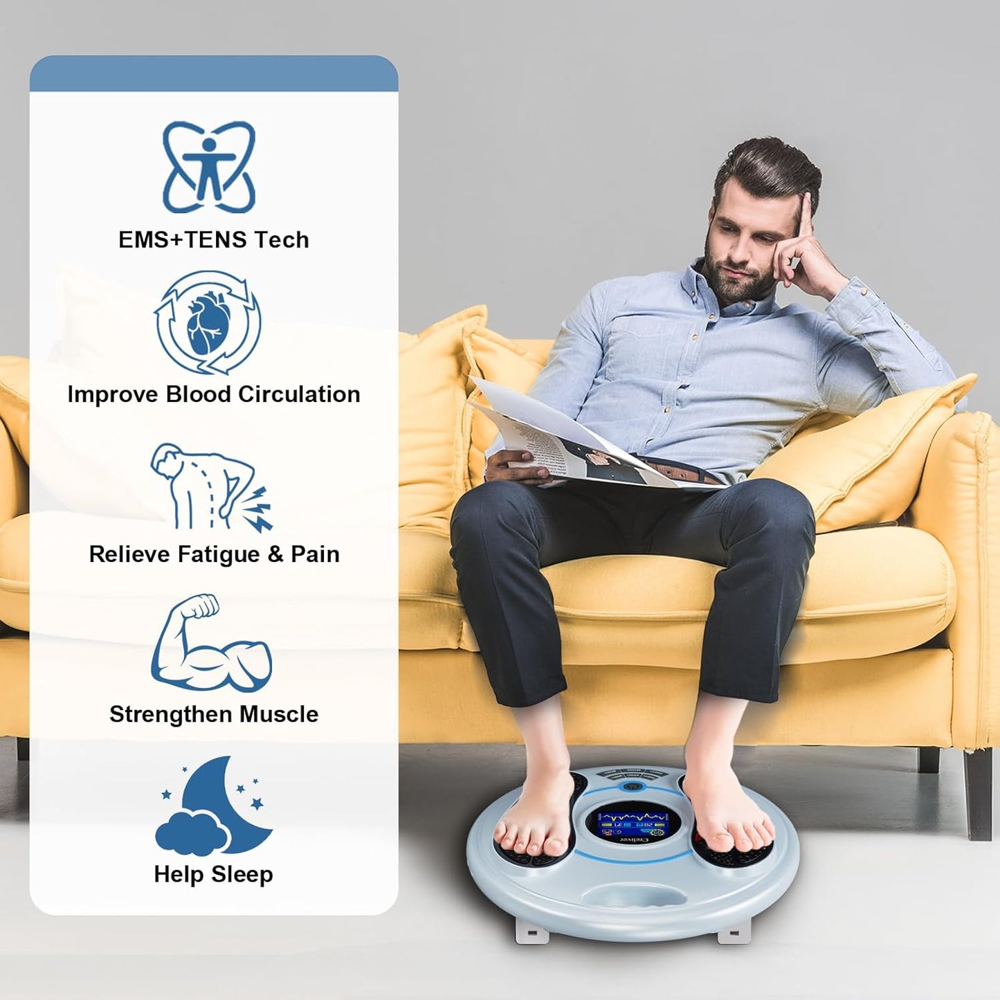 Foot Neuropathy Machine (FSA or HSA Eligible) - Electronic Pulse Acupuncture for Feet Circulation - Electrical Foot Reflexology to Relax Tired Feet Ankles & Pain Relief, Swelling & Reduce Leg Cramps