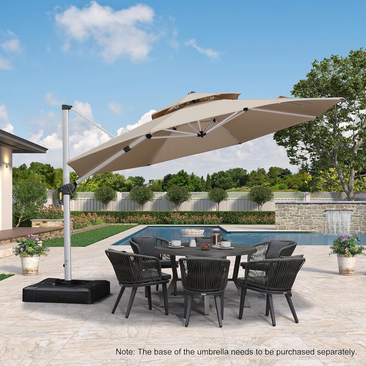 12 Feet Double Top round Deluxe Patio Umbrella Offset Hanging Umbrella Outdoor Market Umbrella Garden Umbrella, Beige