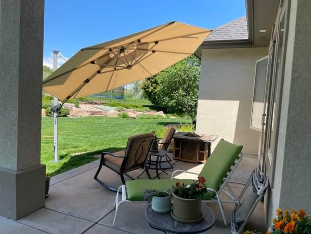 12 Feet Double Top round Deluxe Patio Umbrella Offset Hanging Umbrella Outdoor Market Umbrella Garden Umbrella, Beige