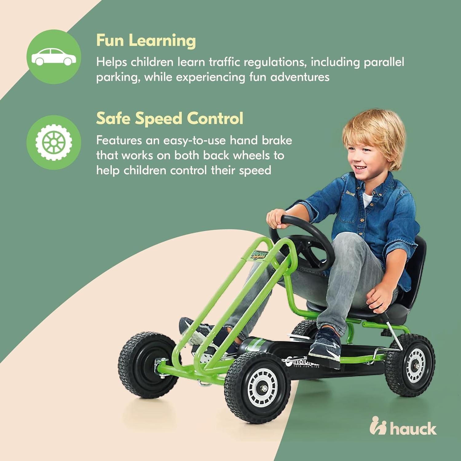 Kids Pedal Go Kart, 4 Wheel Bike Cart, Ride for Ages 4-8, Green- Outdoor Bicycle Karts with Plastic Wheels for Boys and Girls