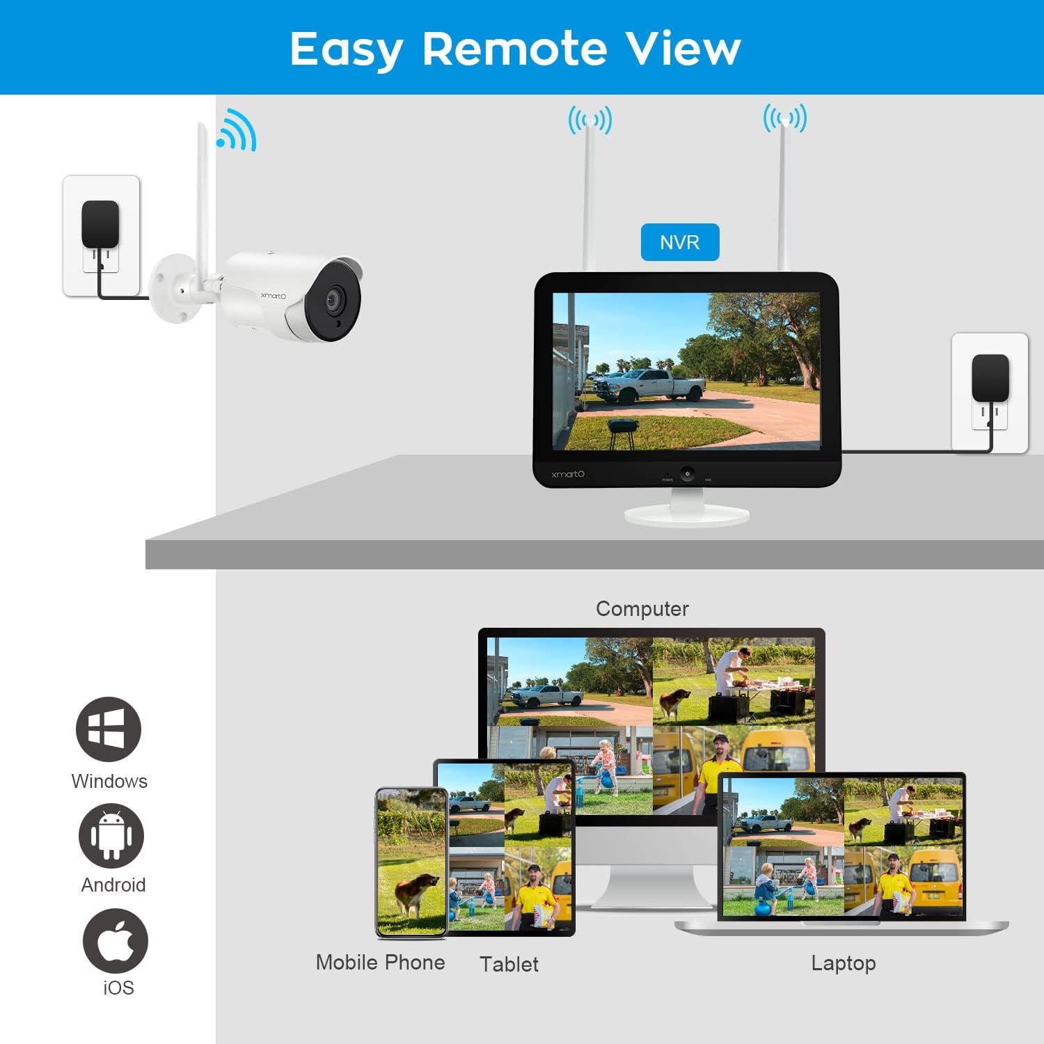 Wireless Security Camera System with HD Monitor NVR and 4X 2-Way Audio Home Surveillance Cameras (8CH 5MP Full-Size NVR, 1TB Hard Disk and Cloud Storage, Compatible with Alexa, Plug N Play)