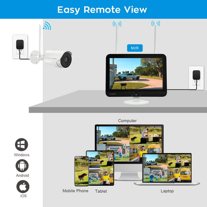 Wireless Security Camera System with HD Monitor NVR and 4X 2-Way Audio Home Surveillance Cameras (8CH 5MP Full-Size NVR, 1TB Hard Disk and Cloud Storage, Compatible with Alexa, Plug N Play)